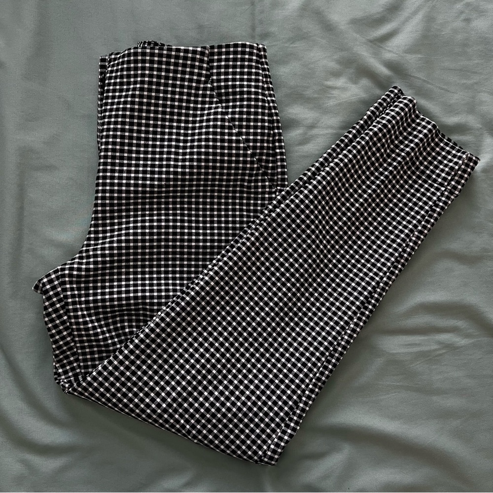 Gingham Pattern Slim Ankle Trousers